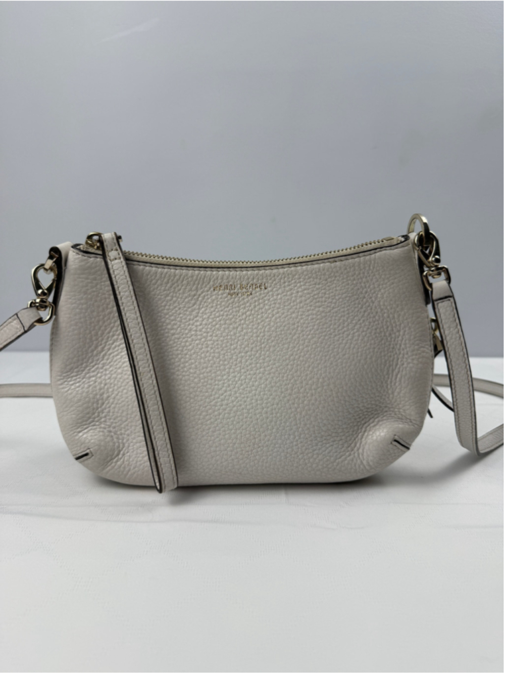 Henri Bendel New York pebbled leather expendable Clutch shoulder bag cream